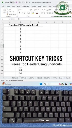 Freeze the top header row in Excel with a quick shortcut & keep your titles visible while scrolling!