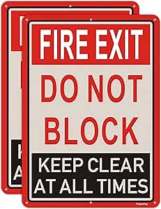 2 Pack Fire Exit Do Not Block Door Keep Clear at All Times Signs 14x10 Inches Fire Exit Safety Sign Do Not Block Sign Metal Reflective Sturdy Rust Aluminum Weatherproof Easy to Install