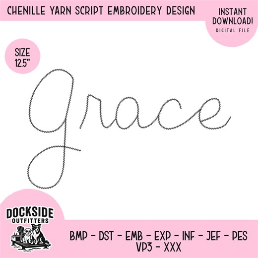 Grace Chenille Yarn Embroidery Script Font, 12.5 Inches, Machine Embroidery Letters, Instant Download - Etsy