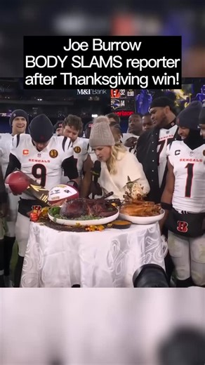 NFL Memes on Instagram: "Joe Burrow BODY SLAMS NFL reporter Melissa Stark through the turducken, after his bengals defeated the Ravens 32-14. Obviously Joe was not amused by Melissa’s question about his injury. He promptly hoisted her over his head and performed his favorite WWE move. #joeburrow #cincinnatibengals #bengalsnation #joeshiesty #nflthanksgiving #nflbengals #nflmemes #nfl #nflmeme #bengalsfootball #cincinnatibengalsfootball #aistudioapp"