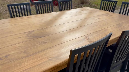 🖤 STATEMENT PIECE! 🖤 This IMPRESSIVE (and extremely heavy) 8’x5’ table went home right before Christmas 🎄 it was a pleasure to build for y’all and I’m glad we were able to build exactly what you had in mind, it’s truly stunning! (8’x5’ Turned leg table with Slatted top in Matte Special Walnut. With ALL black chairs) | Luna's Farmhouse Woodshop