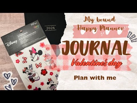 Valentine’s Day plan with me | happy planner bound Disney journal | Minnie & Daisy stickers