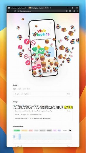 WebHaptics brings native-feeling vibration directly to the mobile web Supports React, Vue and Svelte
