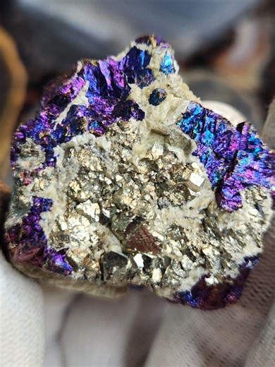 Peacock Ore (bornite & Chalcopyrite) With Pyrite on Calcite | Iridescent Collector Mineral - Etsy Canada