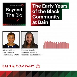 In this encore episode of our Beyond the Bio podcast, Adrienne King, executive vice president of Americas Talent Management, and Modupe Akinola, #Bainalum and associate professor of management at Columbia Business School, talk about how they built a framework for our firm to recruit and retain incredible talent within our Blacks at Bain (BABs) community. Listen to the episode: https://bit.ly/3jo6QgV #ThenNowNext #BHMatBain #atBain | Bain & Company