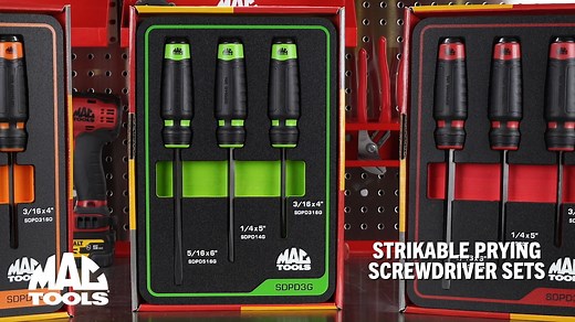 Introducing our Strikable Prying Screwdriver Sets! This versatile screwdriver and pry bar in one is designed for use on brake calibers, wheel caps, drive shafts, or drum brakes for precise and effective work in automotive maintenance and repair. Ask your Distributor for a demo today. #newproduct PN: SDPD3R, SDPD3G, SDPD3O | Mac Tools