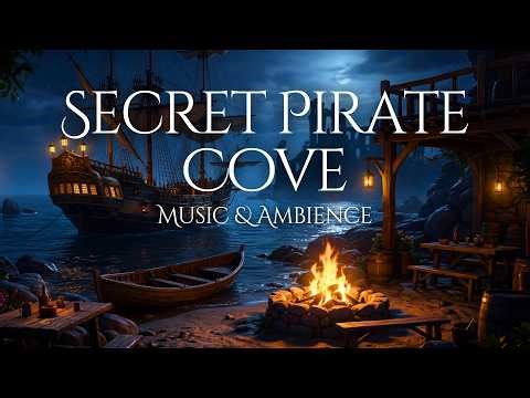 Secret Pirate Cove | Medieval Fantasy Ambience and Mellow Music with Ocean & Fire Sounds