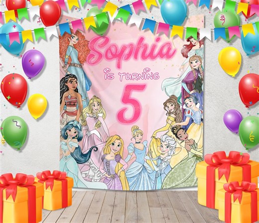 Disney Princess Watercolor Birthday Backdrop/princess Birthday Banner/custom Princess Backdrop/kids Birthday Decor/birthday Backdrop OHQ524 - Etsy