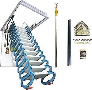 INTSUPERMAI Ceiling Folding Loft Ladder, Concealable Attic Access Ladder, 10.5 ft, Aluminum-Magnesium Alloy, 13 Step Loft Stairs, Scissor Construction, Attic Stairs Pull Down from Ceiling