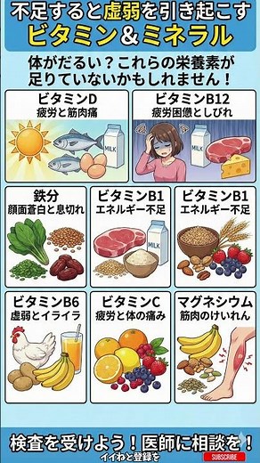 【10秒で健康】不足すると体が弱る？ 虚弱を招くビタミン＆ミネラルを図解で解説