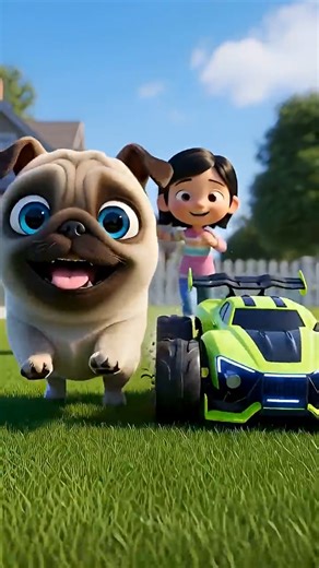 Need for Speed Pug! Backyard RC Fun & Laughter! 😂🐶👧#shorts #dog #cute #funny