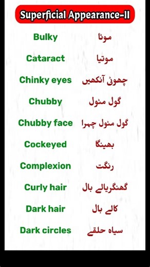 Daily Use English Vocabulary | Physical Appearance Vocabulary -2 | English to Urdu