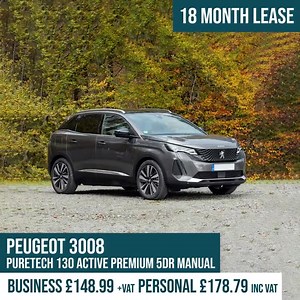 3 comments | Peugeot 3008 Puretech 130 Active Premium 5dr Manual Upgrade to Auto GT Line from only £34.50 + vat p/m extra Business - £148.99 + vat | Personal £178.79 inc vat Deal Link - https://loom.ly/-zhkHmA 18 Months £360+9+17 5000 Miles Per Annum #LeaseDeals #CarInstagram #ContractHire #CarLifestyle #PersonalContractHire #CarLease #CarLeaseUk #CarLeaseDeals #CarLeaseSpecials #CarLeases #ContractCars #Car #Lease #ManchesterBusiness #VehicleLeasing  | Contract Cars | Facebook