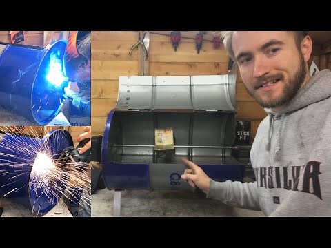Making a DIY rotisserie BBQ barbecue smoker from a small oil drum