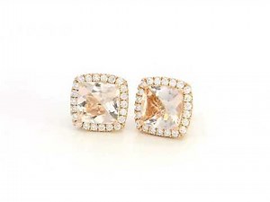 Morganite & Diamond Halo Stud Earrings in 18K Rose Gold