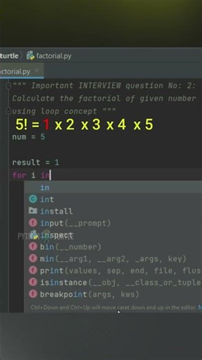 Important Interview Question : 2 | Calculate Factorial of 5 using loop concept | Python Tamil