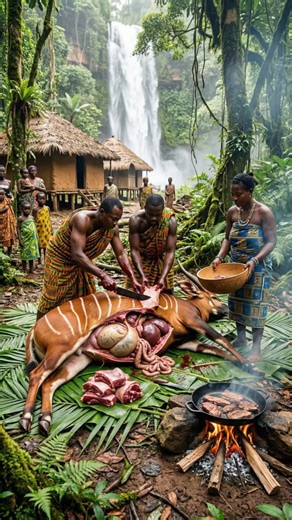 Epic! Ashanti Tribe Butchering Giant Bongo 😱🔪 #tribalcooking #triballife
