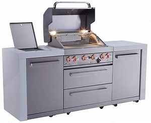 Mont Alpi 400 Deluxe Island / 4-Burner Grill, 2 Infrared Burners, Stai
