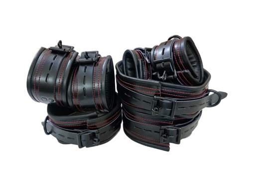 Real Leather Restraints Set, Black With Red Stitching, Heavy Duty Bondage - Etsy