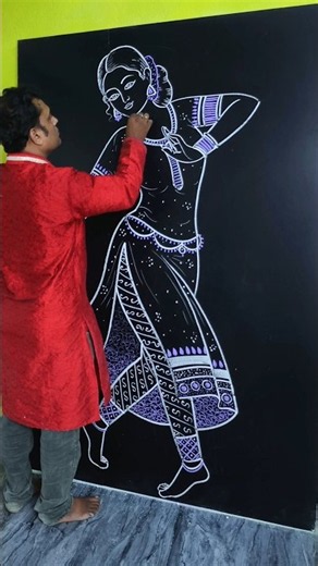 How to Draw a Beautiful Classical Dancer on Blackboard | Chalk Art 🎨✨ #shortvideo #dance #art