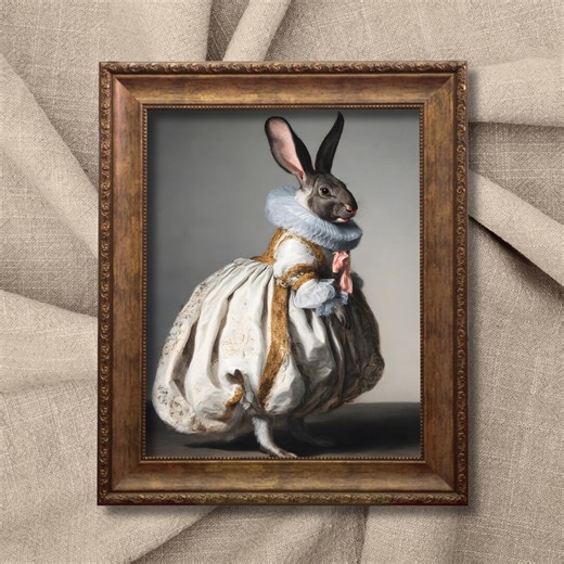 Vintage Rabbit Art, Folk Art Digital Poster, Folk Style Animal Painting, Printable Wall Art, Cottagecore Decor - Etsy