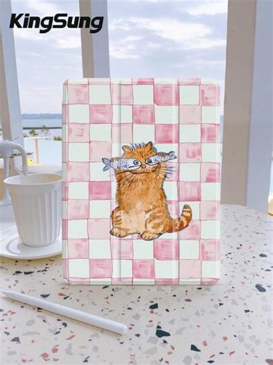 Kingsung Plaid Cat Pattern Tablet Protective Case, Compatible With IPad 9.7/10.2/10.5/10.9/12.9/Pro 11 (10th Gen), Compatible With Samsung Galaxy Tab S6 Lite 10.4 Inch, Compatible With Kindle Paperwhite 12th Gen (2024 Release, 11th Gen 2022 Release), Soft And Shock-Resistant, Supports Smart Standby/Auto Wake/Sleep Function. | SHEIN