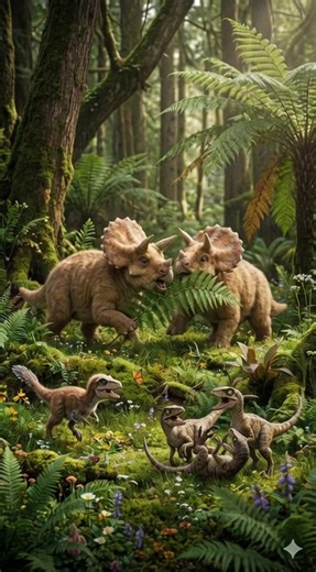 Playful Baby Dinosaurs in a Peaceful Afternoon