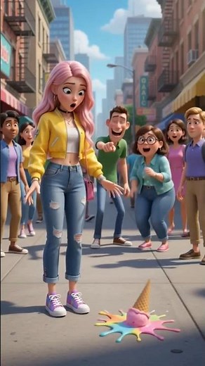 Delicious! ❤️Ice Cream Dropped Her | Story Made Everyone Smile 😊 #aianimation #PixarStyle #Cartoon