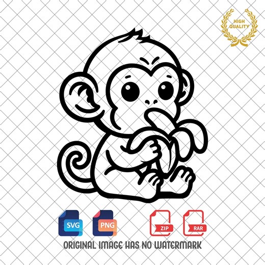 Baby Monkey Outline SVG: Clipart Silhouette, Coloring Page (digital Download) - Etsy