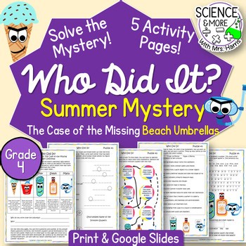 4th Summer Mystery End of Year Science Cumulative Review (Print & Google Slides)