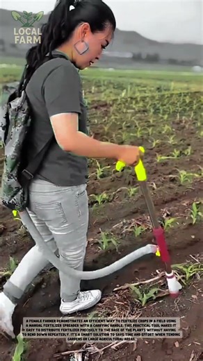 Efficient Farming: Manual Fertilizer Spreader Demonstration! 🌱