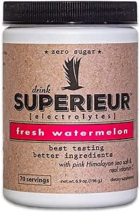 Superieur Electrolytes – Plant Based Electrolyte Supplement w/Sea Minerals for Hydration & Recovery – Keto Friendly, Non-GMO, Zero Sugar, Vegan Healthy Sports Drink Powder – Watermelon (70 Servings)