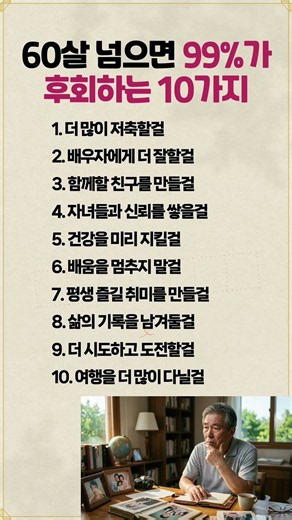60살 넘으면 99%가 후회하는 10가지 #인생조언 #노후