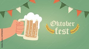 oktoberfest celebration lettering animation with beer jar and garlands