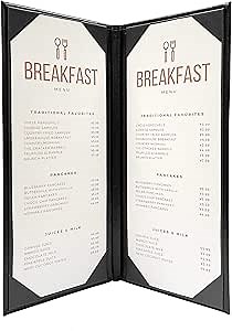 Goodsmart Columbia Casebound Menu Covers – 5-Pack, Black Premium Faux Leather Restaurant Menu Holders, 4.25" x 11", 2-View with Interior Album Corners