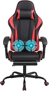Massage Gaming Chair, Modern Style, Black and Red, Ergonomic, Adjustable Height, Swivel, Arm Rest, Metal Frame, Gaming Chair for Adults