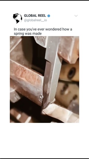 GLOBAL REEL on Instagram: "The post showcases a hypnotic close-up video of a CNC coiling machine winding thin wire around a mandrel to form a precision extension spring, a standard industrial process involving automated feeding, winding, and cutting, often used in automotive and electronics applications. Authored by 19-year-old video editor @lamKyros69 , the clip's surreal visuals-enhanced by slow-motion and tight framing-have drawn 516 likes and 254K views, blending educational manufacturing in