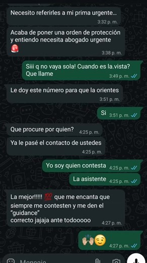 Virtu@l Secretary LLC on Instagram: "✨ Cuando el buen servicio se convierte en nuevos clientes… sin pedirlos. Hoy mi clienta (abogada) me envía este screenshot feliz. Una de sus clientas le escribe a nuestra asistente para decirle que va a referirle a su prima con un caso de orden de protección. Pero lo que realmente valida nuestro trabajo fue esto: 💬 “La mejorrrrr que me encanta que siempre me contesten y me den el guidance correcto ante todooo.” Léelo otra vez. No habló solo de la abogada en