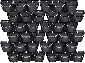 Worth Garden Upgraded 12 Sets (36-Pocket) Self Watering Stackable Vertical Planters - Wall Mounted Plastic Plant Grow Pots fr Strawberries Flowers Herbs - Indoor Outdoor Green Wall Decoration (Black)