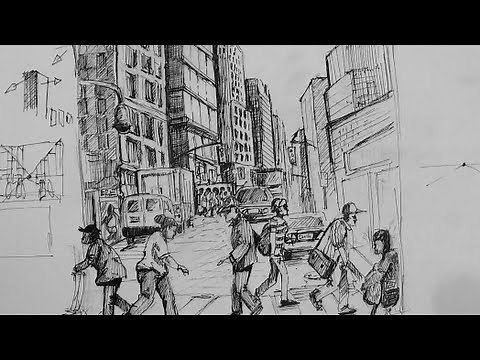 Pen & Ink Drawing Tutorials | How to draw a busy city Scene