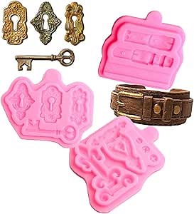 Lock Key Fondant Mold Silicone, 3 Pack Belt Clay Screws, Straps Mold for Chocolate, Cake Decorating, Cupcakes Sugarcraft Pastry Polymer Clay Resin, in Baby Birthday Party