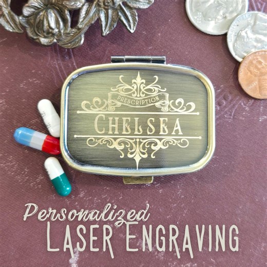 Pill Box - Personalized Vintage Look Cute & Small Daily Pill Case, Custom Metal Pill Holder and Organizer, 2 Compartment Pill Tin - Etsy