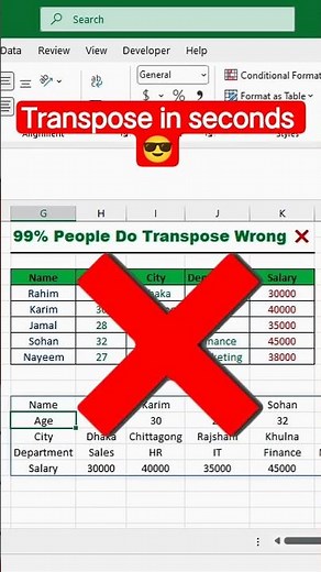 Excel Transpose Formula Trick 🔥 Change Rows to Columns Instantly