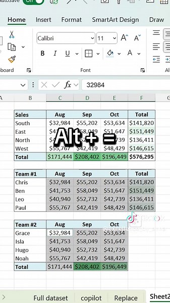 One of the most time efficient hacks in Excel🤯 Best to use when summing up numbers across multiple tables! #excel #exceldictionary #exceltips #excelpro #corporatelife