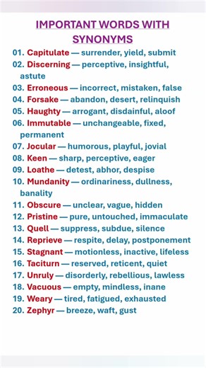 20 Words With Synonyms. Words With Meanings. English Vocabulary