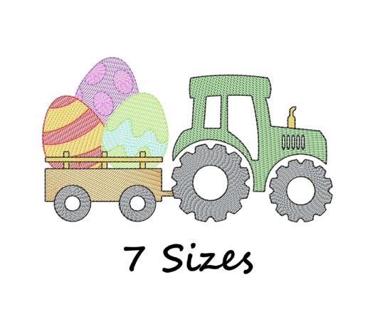 Easter Tractor Machine Embroidery Design, Sketch Fill Farm Tractor With Easter Eggs, Spring Embroidery File, Instant Download - 7 Sizes - Etsy Canada