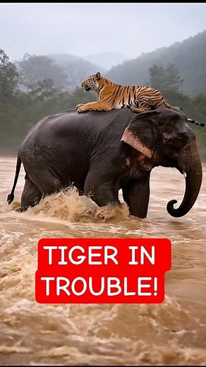 Heroic Act! Sumatran Elephant Rescues a Tiger During Flash Flood#Tiger #SumatranElephant