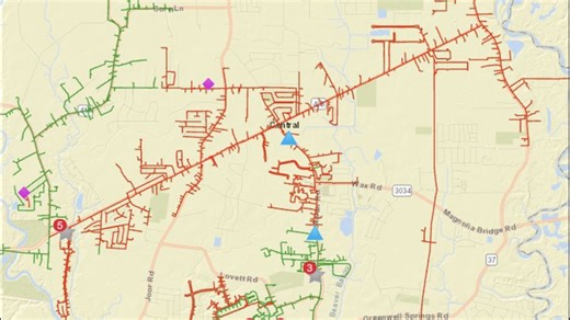 Outage map shows city of Central without power amid storm over Capital Area, over 2,900 affected