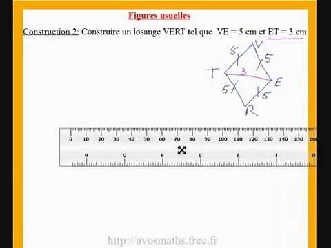 6ème cours de maths sur la construction d'un losange connaissant une diagonale