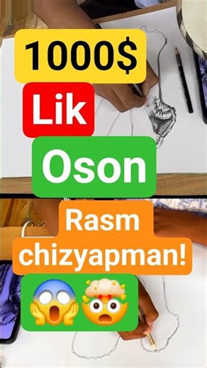Oson1000$lik Rasm chizishni siz ham oʻrganing!😱🤯